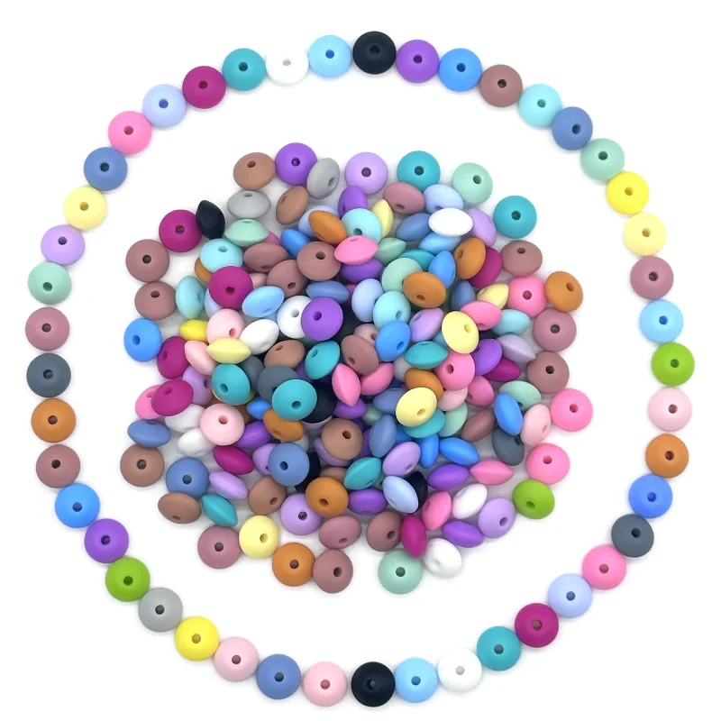 12mm 50/100pcs Silicone Lentil Beads series DIY necklace plastic pen beads key chain car decoration Bag chains focal beads