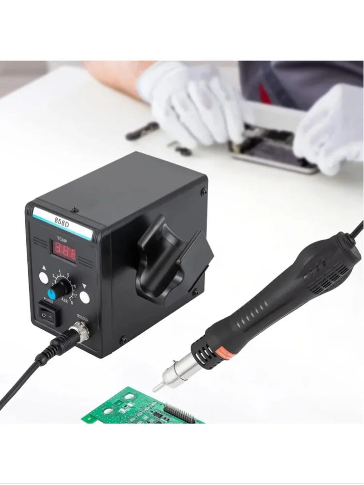 Lötstation 220V, Langlebige Stahl-SMD-Lötstationen mit einstellbarer Heißluftpistole, Sanfte Luft für die Reparatur empfindlicher Elektronik, EU-Stecker