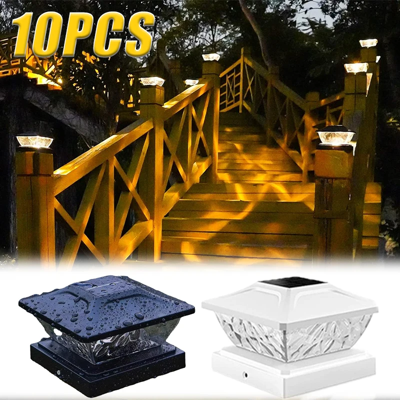 

New Solar Powered LED Square Fence Light White Warm Lamp Outdoor Lighting Waterproof Pillar IP65 Outdoor Solar Lamp for Garden