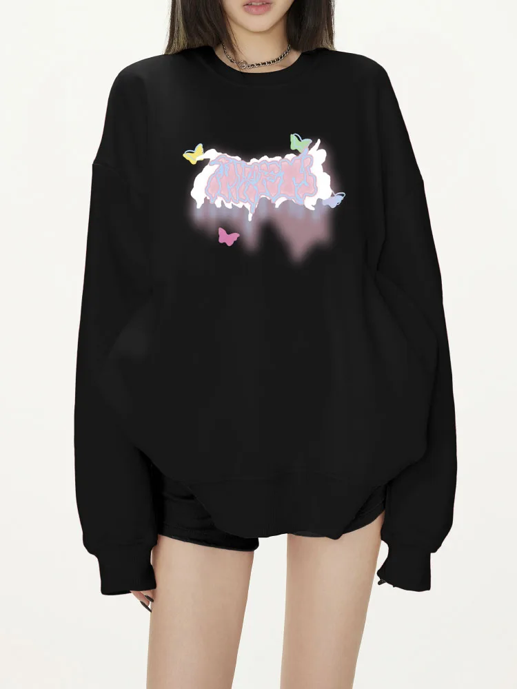 

O-neck Printed Hoodie Women Aesthetic Cartoon Kawaii Clothes Loose Casual Long Sleeve Y2k Top Harajuku Sweatshirts