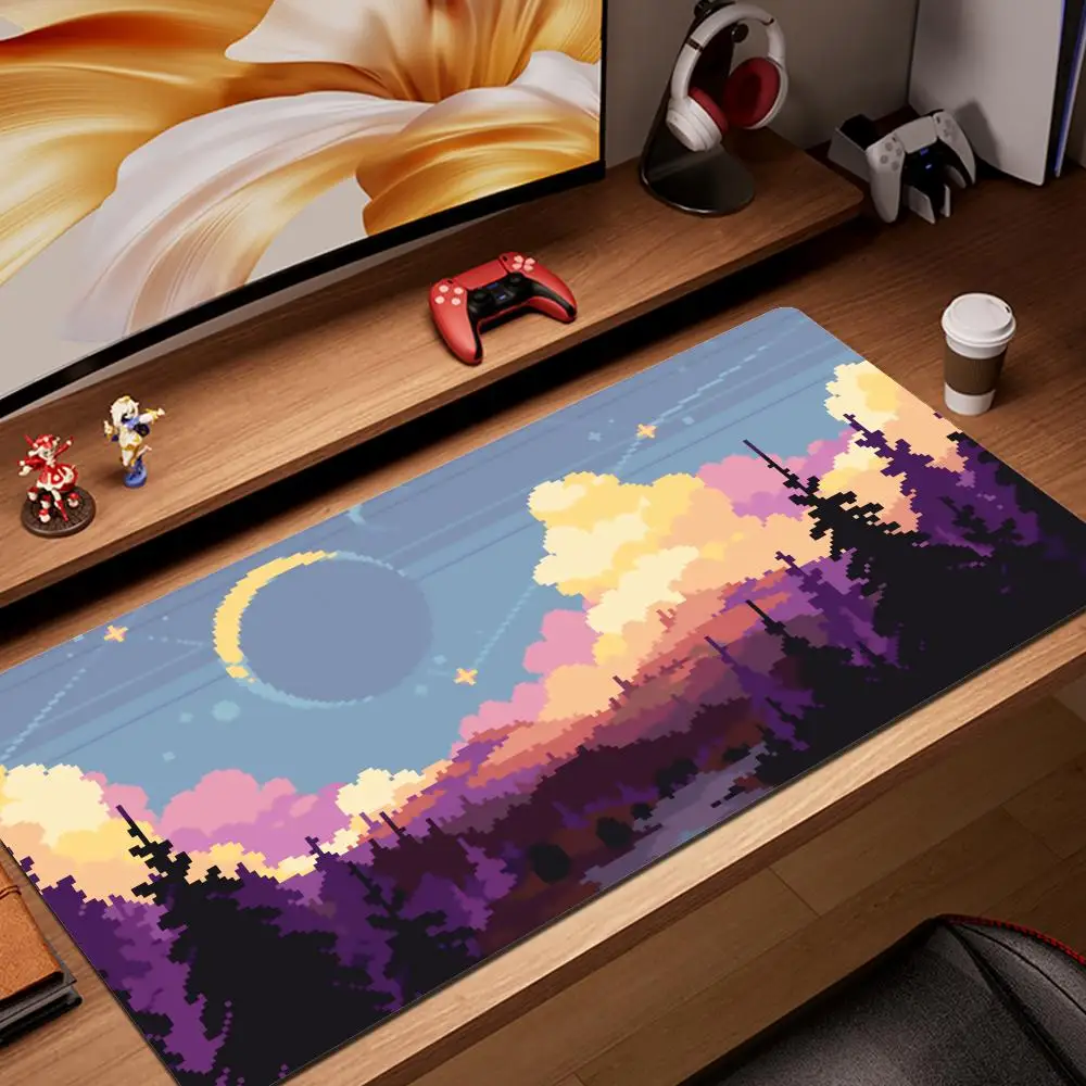 

Pixel Art Cloudy Sky Mousepad Cute Mouse Pad Kawaii XXL E-Sports Desk Pad Extended Gaming Keyboard Mat Large Pink purple DeskMat