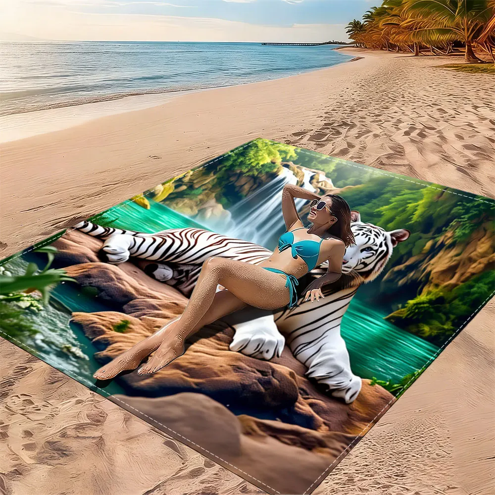 

Пляжный коврик White Tiger с бирюзовым бассейном, 1 шт., из супермягкой микрофибры, быстросохнущий, идеально подходит для путешествий, кемпинга и плавания.