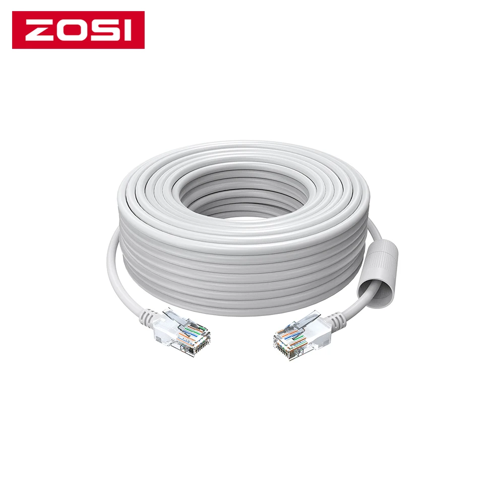 ZOSI-Cable Ethernet Cat5e para sistema de cámaras de seguridad, Cable RJ45 de red de alta velocidad, color blanco, 65 pies/100 pies/150 pies, interruptor POE, etc.