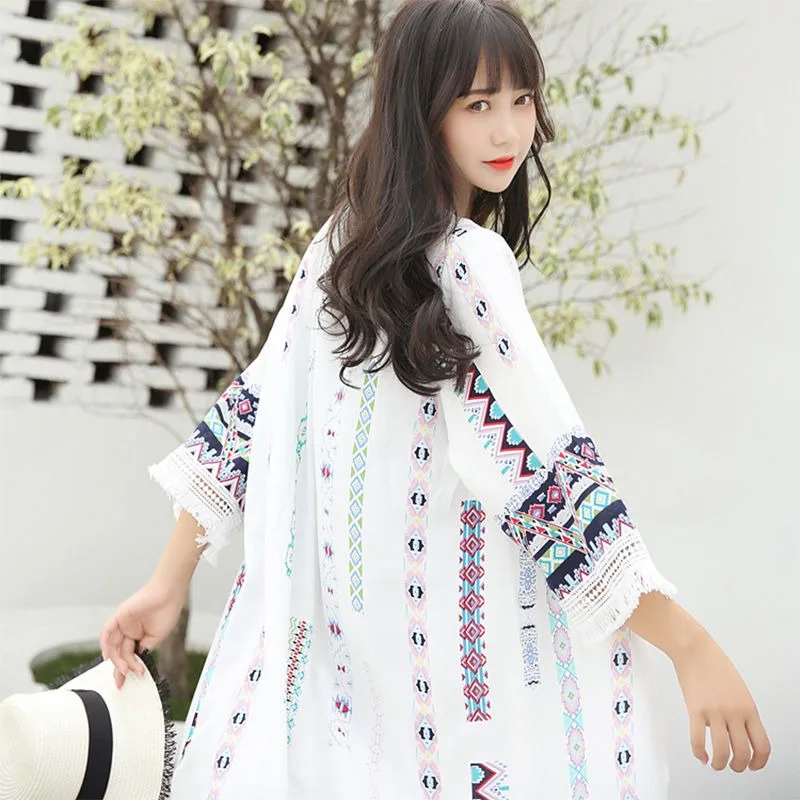 Cardigan Thin Coat Sunscreen Clothing Women Robe Boho Coats Beach Tassels Summer Outerwear New Korea Loose Fashion Sandy