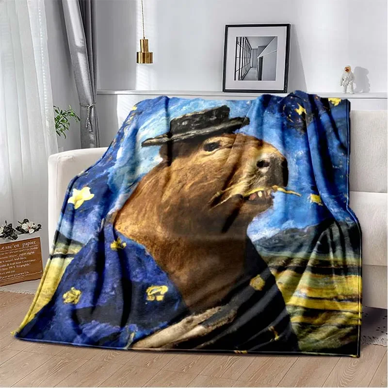 The Capybara Club Anime Blanket Soft Plush Children's Warm Blanket Cube Cama Cute Blanket Picnic Blanket Blankets for Beds Gifts