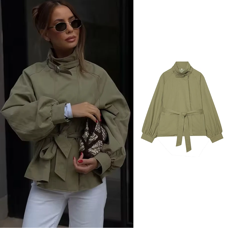 

Women's Autumn New Jackets 2026 Fashion Loose High-necked Belt Chic Women Warm Jackets Street Youth Elegant Travel Holiday Coats