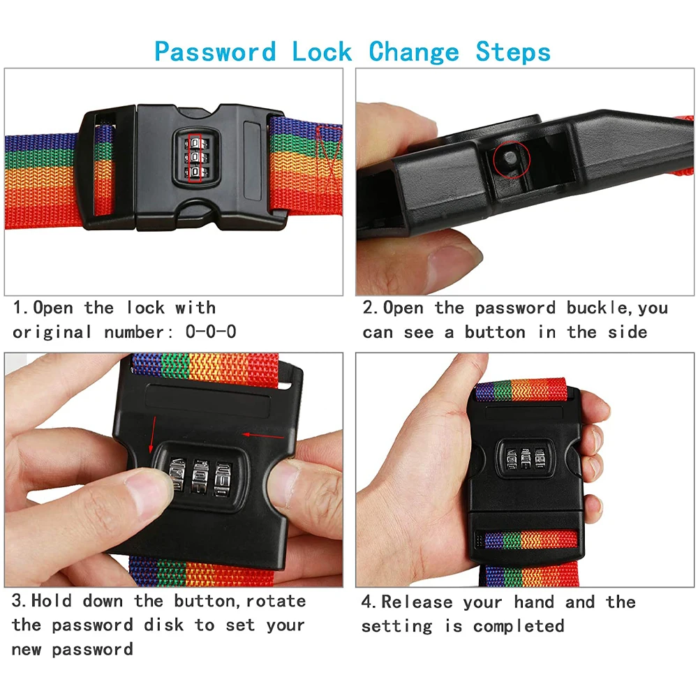 Adjustable Travel Luggage Strap Cargo Outdoor Safety Rainbow Password Lashing Buckle Lock Belt Duffle Suitcase Colorful Band