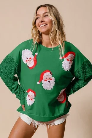 2024 Nuovo Babbo Natale Albero di Natale Soldato Modello Paillettes Pullover allentati Top Moda Maglietta a maniche lunghe Felpa