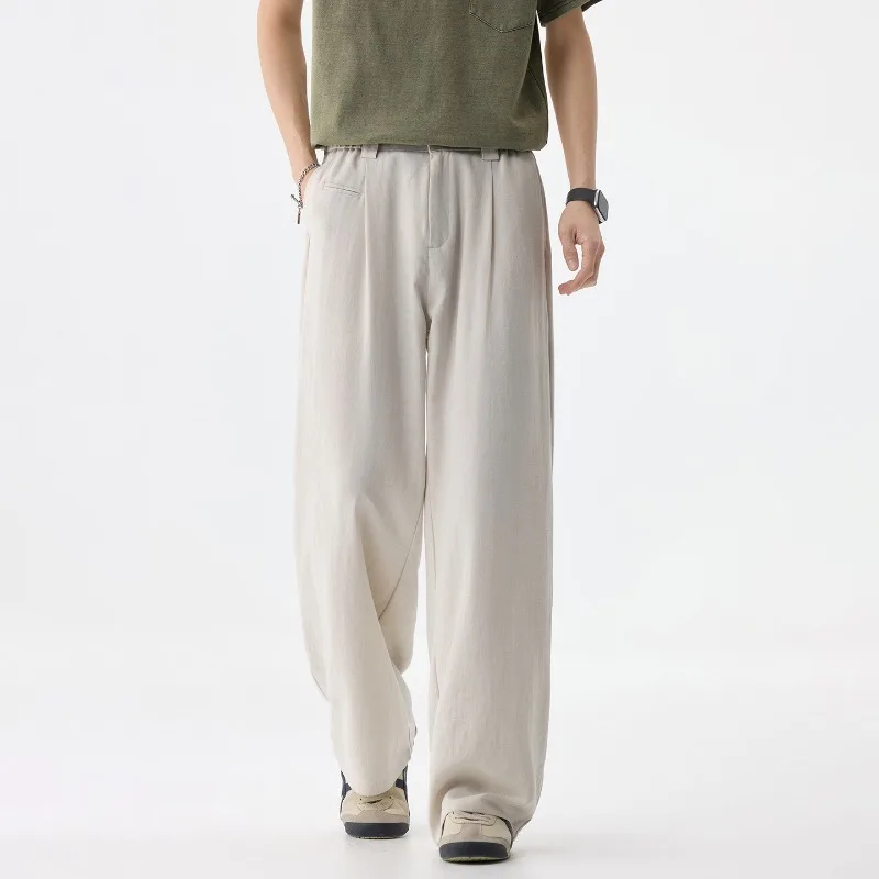 2026 New Korean-style Men's Baggy Straight Leg Wide-leg Pants Fashion Elegant Business Casual Trousers for Men Streetwear