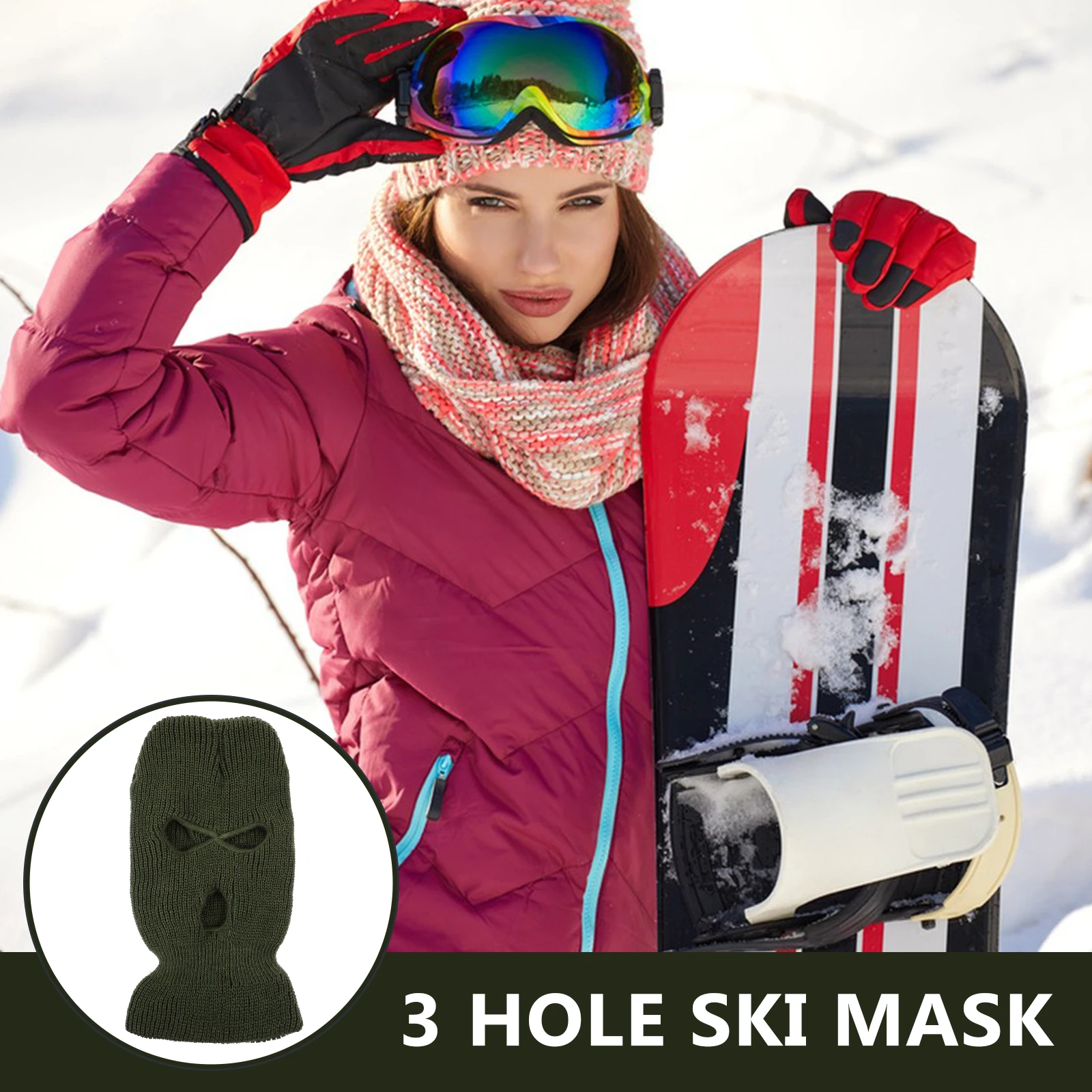 

3 Hole Knitted Ski Mask Warm Face Cover for Winter Outdoor Sports Balaclava Headwear 3-Hole Knit Mask for Cycling Skiing
