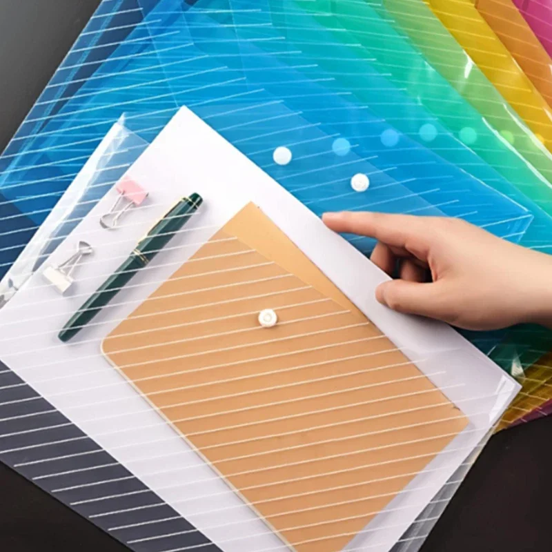 10 Pcs/set A4 Twill Waterproof Snap Buckles Large Capacity Office Materials Student Test Paper Bags Transparent File Bags