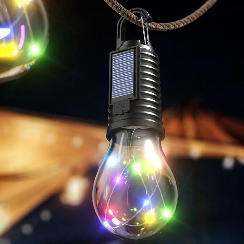 LED Camping Lamp Solar USB Rechargeable Outdoor Tent Lights Light Hanging Camping Essentials Camping Flashlight Bulbs V5X6