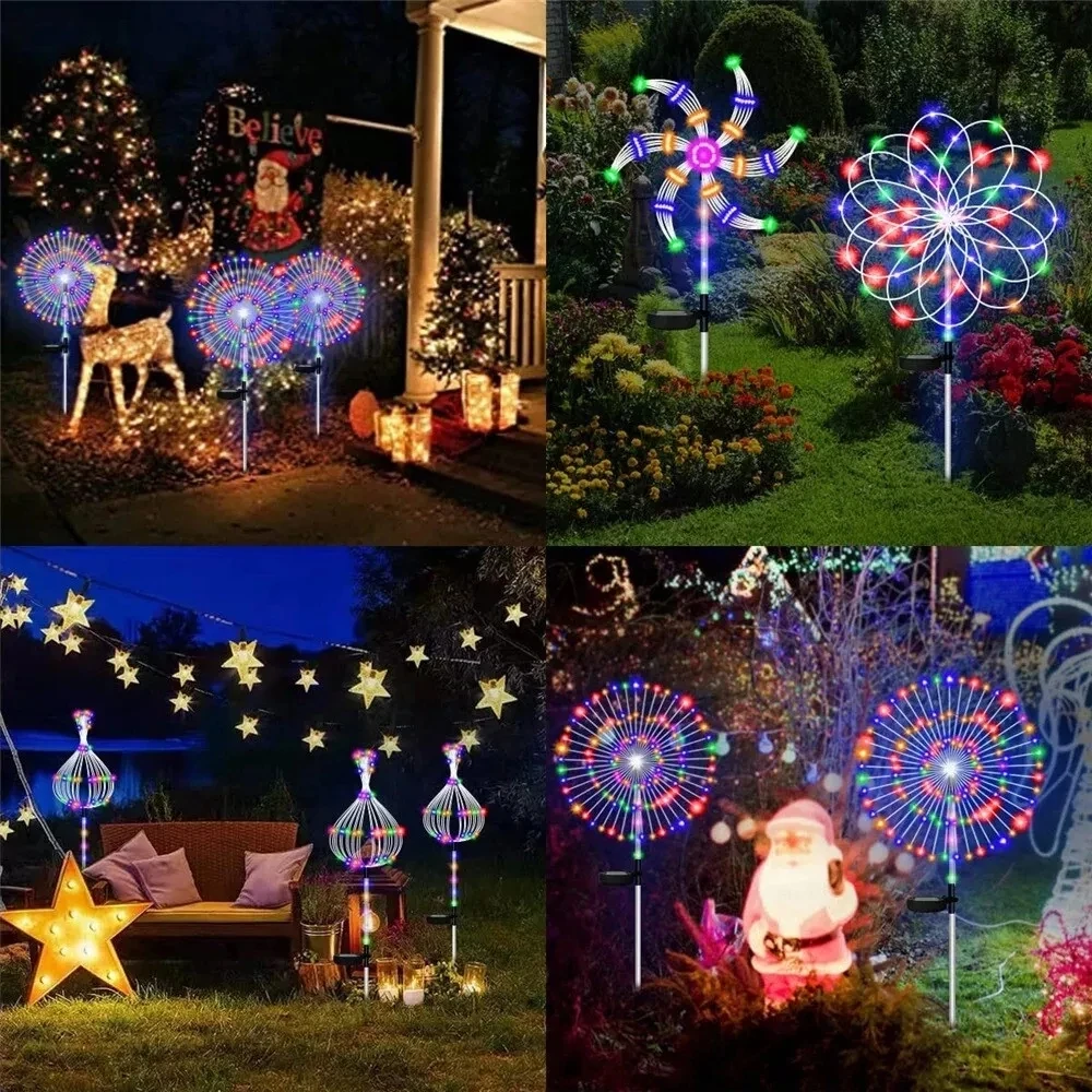 Solar Garden Lights Outdoor Waterproof LED Solar Firework Lights Decorative for Yard Pathway Flowerbed Decor