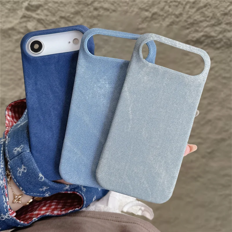 Funda de teléfono de tela de cuero mate de lujo para iPhone 17 Air 16 15 14 Plus 13 12 11 Pro Max pantalones vaqueros suaves a prueba de golpes cubierta fina Retro