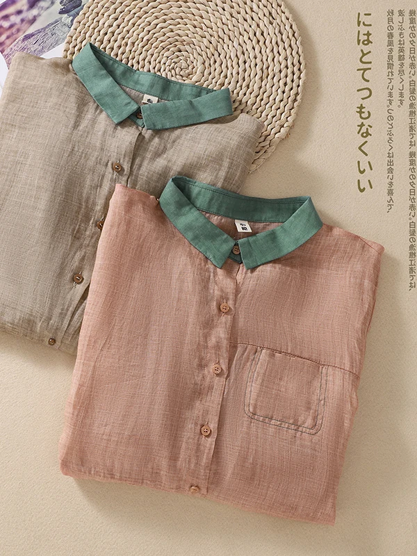 2025 Autunno Nuovo Coreano Sle Pendolarismo Han Han Lino irt Donne Artistico Retro Allentato Lungo Sve Top Tessuto Sottile Traspirante