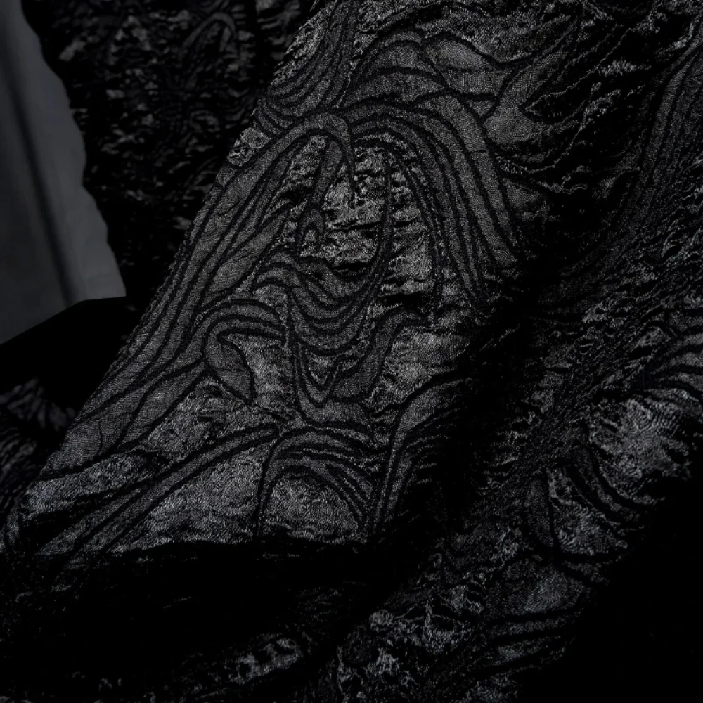 

Black Embossed Jacquard Fabric Handmade Diy Sewing Dress Fashion Clothing Designer Fabrics Cloth Material By The Meter