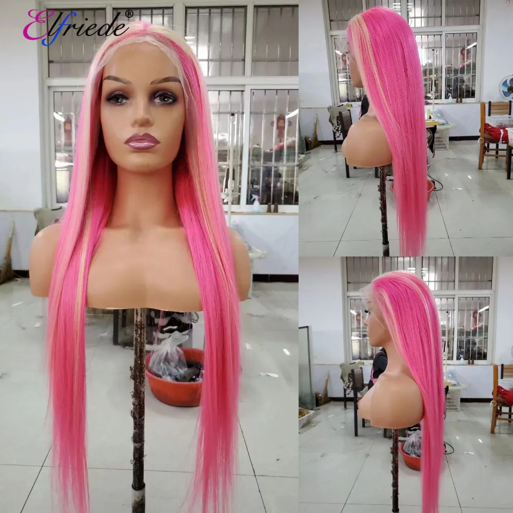 Elfriede #Pink/613 Highlight Straight Lace Front Wigs for Women Lace Wig 4x4 13X4 13X6 HD Lace Frontal Wig Remy Human Hair Wigs