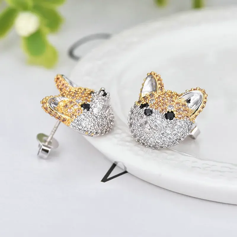 

Popular 925 Silver Mosaic Zircon Dog Earrings Trendy Fashion Charm Jewelry Accessories Amulet Gifts for Women Her