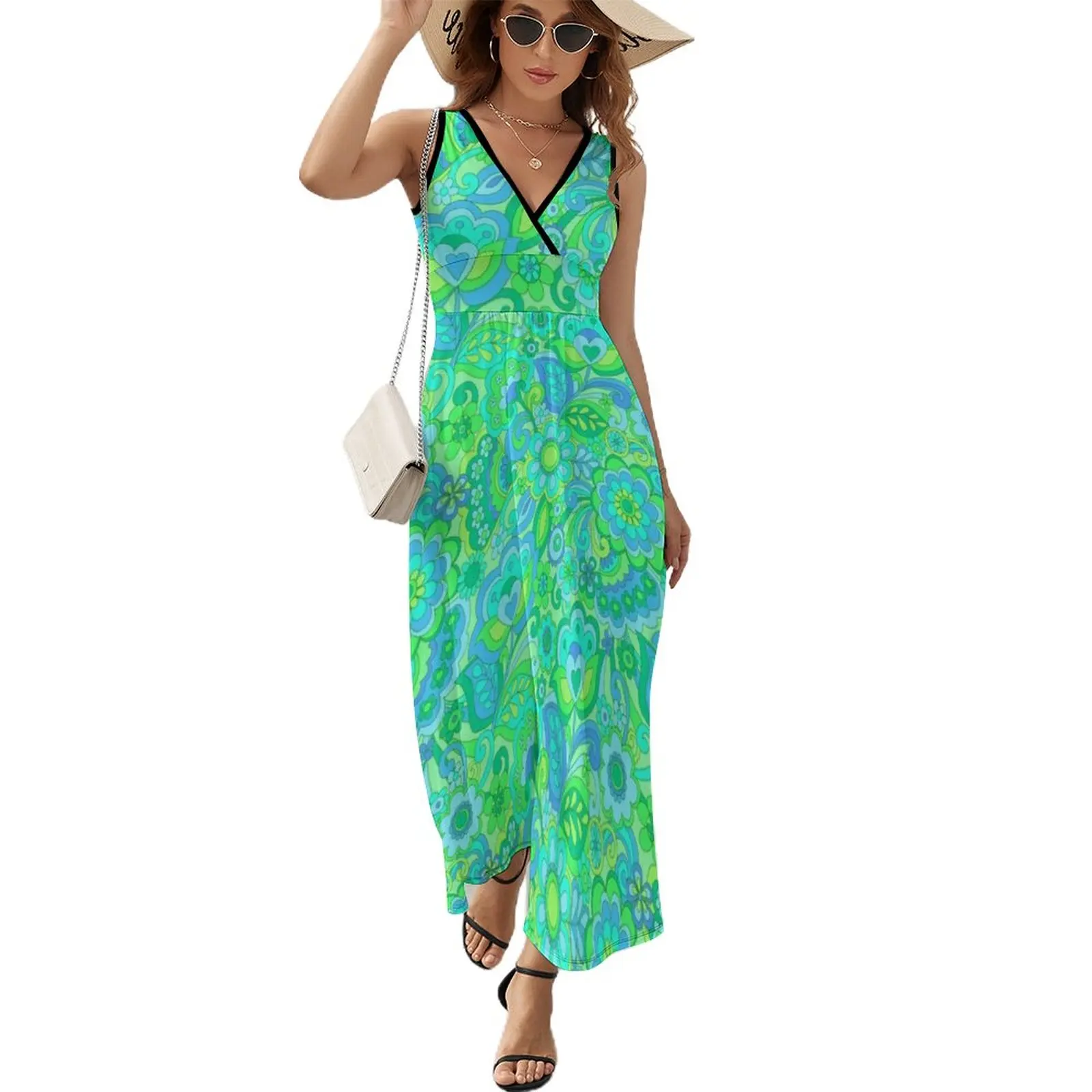 

Green Flower Power Sleeveless Dress summer dress summer clothes for women Long dress dresses summer