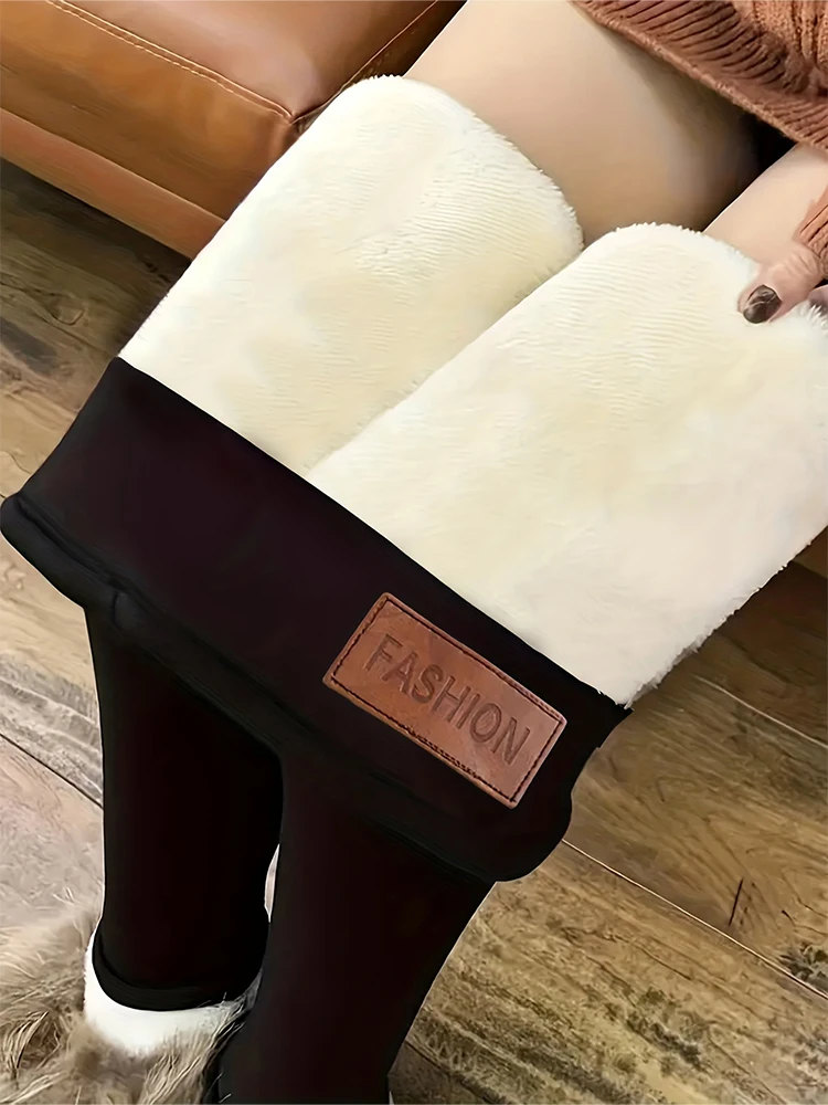 Pantalones ajustados con forro de felpa para mujer, talla grande, cintura elástica, terciopelo, cálido, elástico, cómodo, invierno, 2024