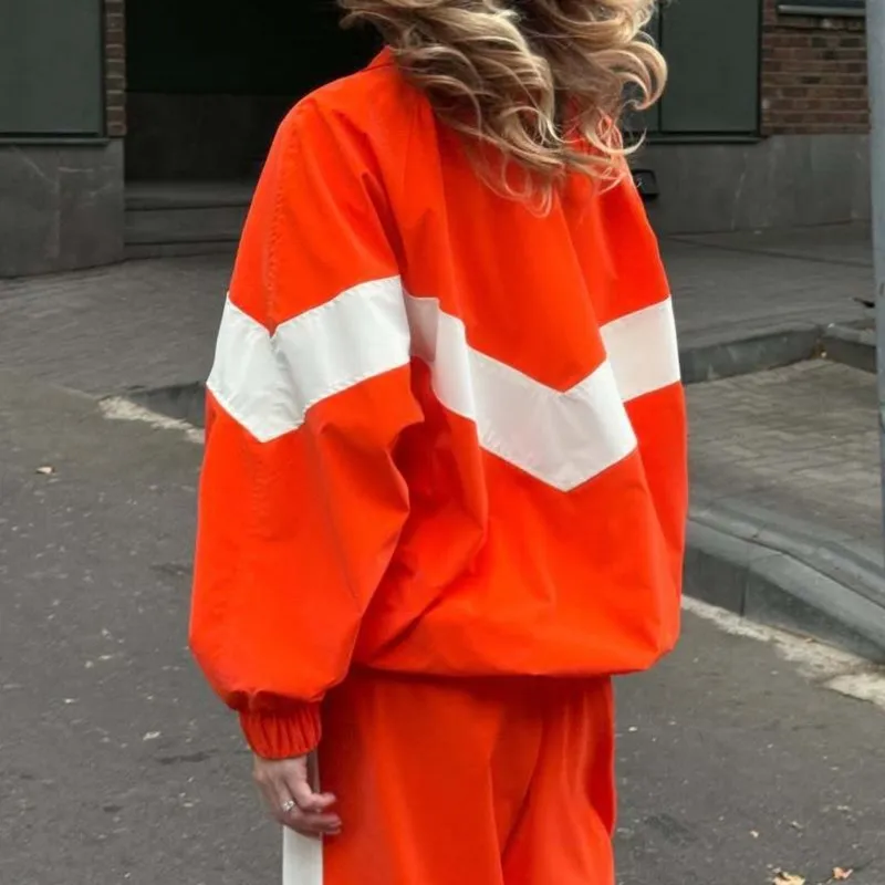 

2025Women's Casual Sports Color Blocked Long Sleeve Zip Up Hooded Cardigan & Joggers Patchwork Two Piece Set