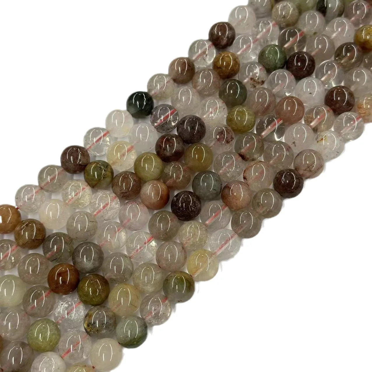 PANGEM-Natural Multi  Rutilated Quartz Beads 10mm Plain Round Gemstone Crystal Loose Beads For Jewelry DIY 15.5