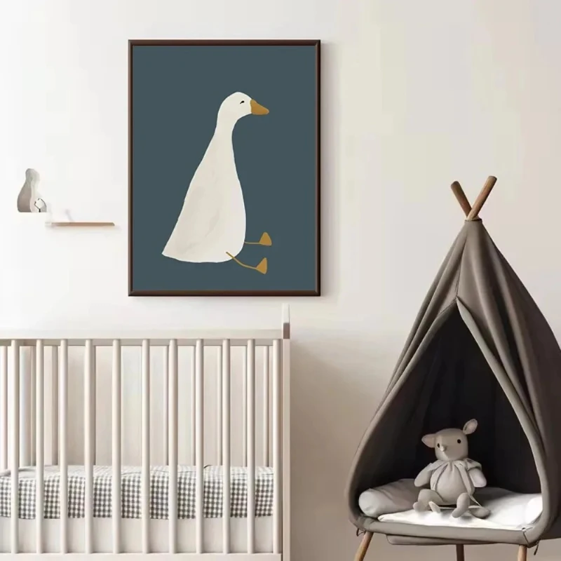 Pink Bow Goose Hat Mother Duck Poster Prints Cartoon Farm Animal Art Canvas Painting Wall Art Picture Children's Room Home Decor view 3