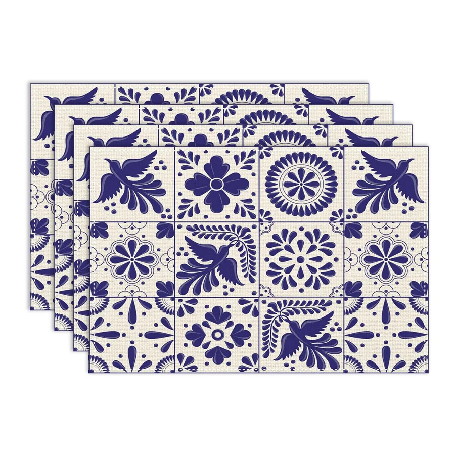 Juego de manteles individuales de azulejos de cerámica Talavera mexicana, alfombrillas de mesa lavables rústicas del Día de los muertos para decoración de fiesta de comedor de cocina