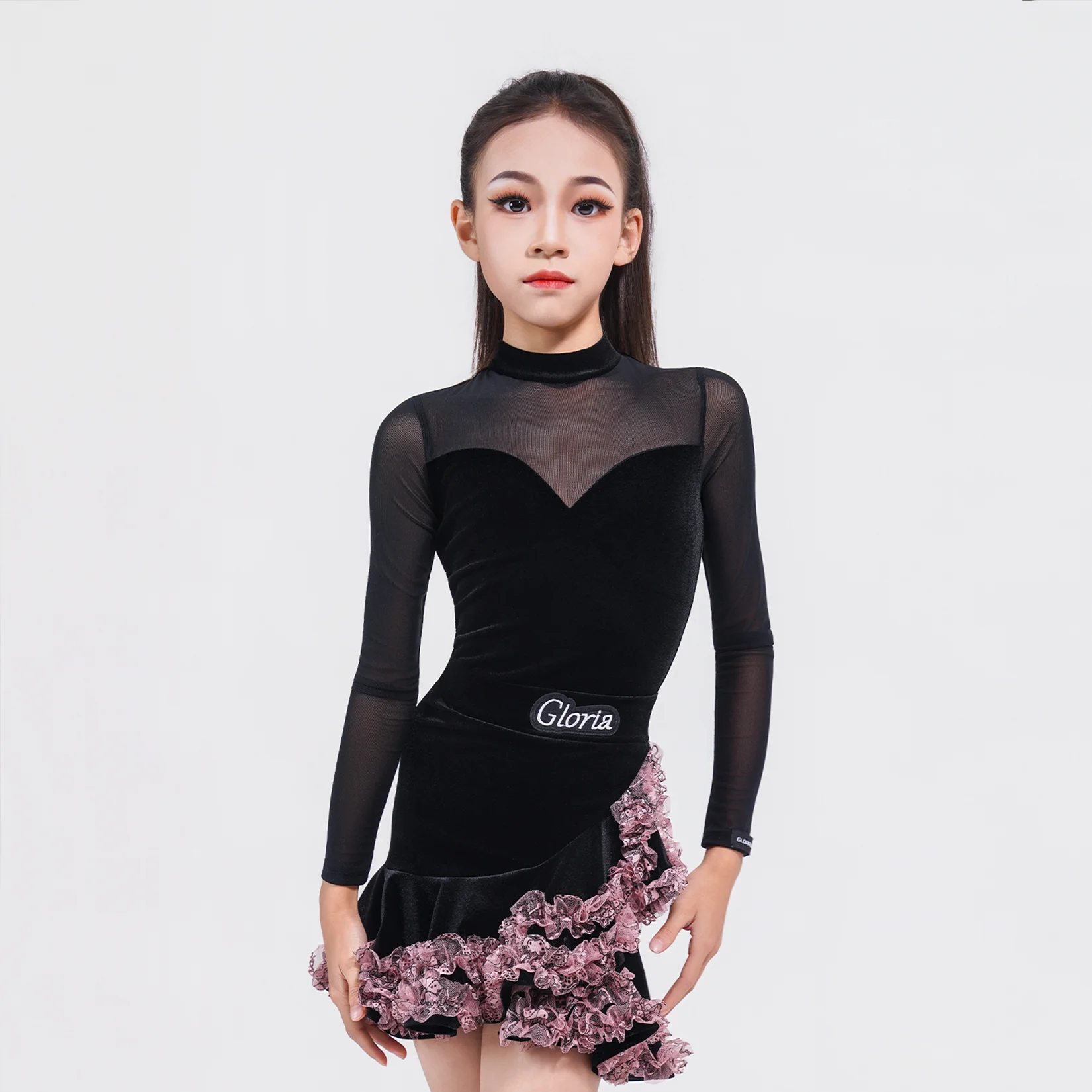 2025 trajes de desempenho de dança latina para grils saias divididas de manga comprida terno de veludo chacha rumba roupas de dança latina xh3881