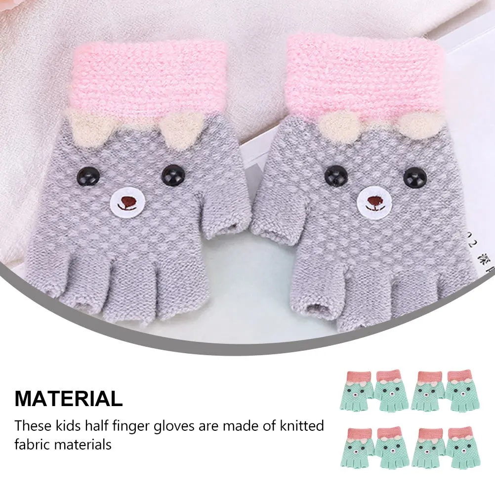 

4Pairs Kids Half Finger Gloves Warm Knitted for Children Soft Breathable Lightweight Perfect for Writing Outdoor Activities