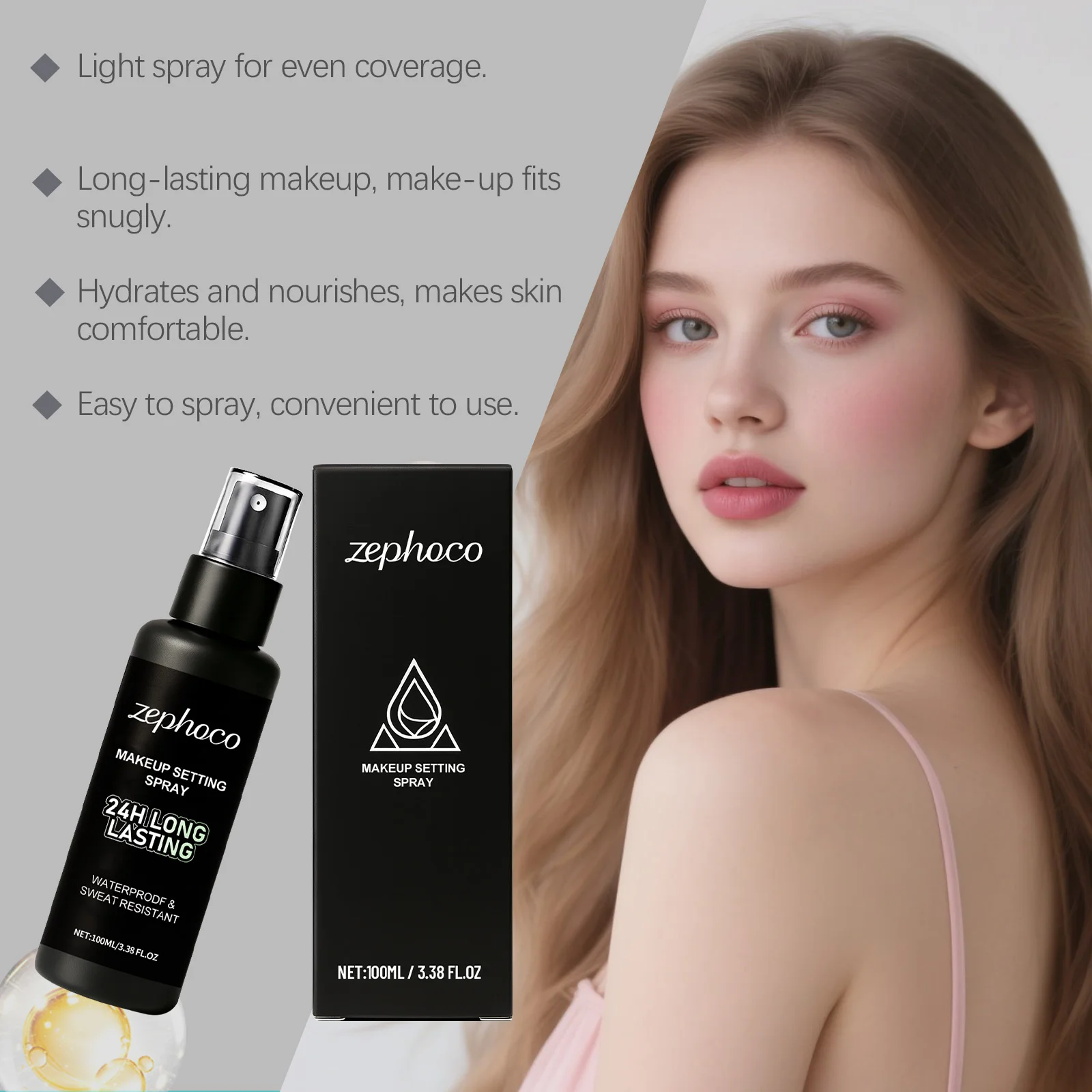Makeup Setting Spray Hyaluronic Acid Moisturizing Waterprodf Sweat Resistant Fast Drying Lightweight 24h Longlasting Fixing Mist