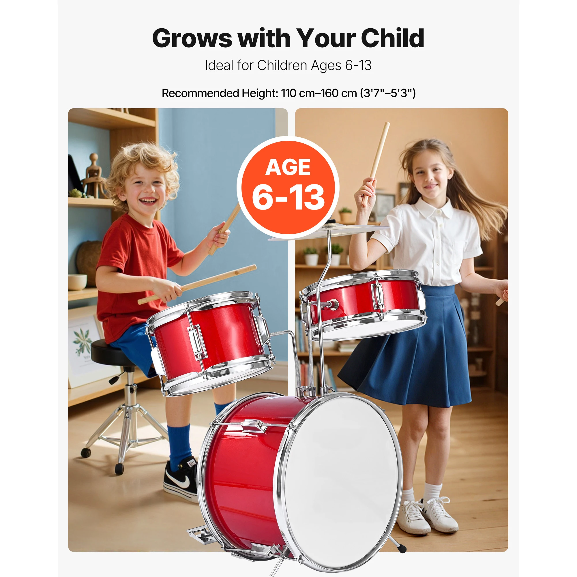 Kids Drum Set, 3-Piece 14 in J - đánh giá và giá Drum Throne Adjustable