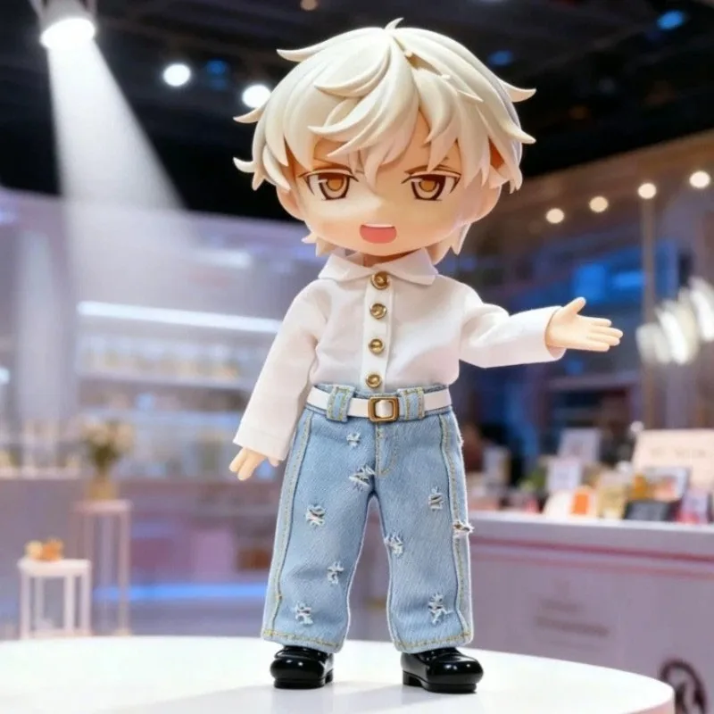 Ripped Distressed Denim Jeans Pants with Belt for OB11 Obitsu11 Molly GSC Nendoroid 1/12 BJD Doll Casual Doll Outfit Accessories view 3