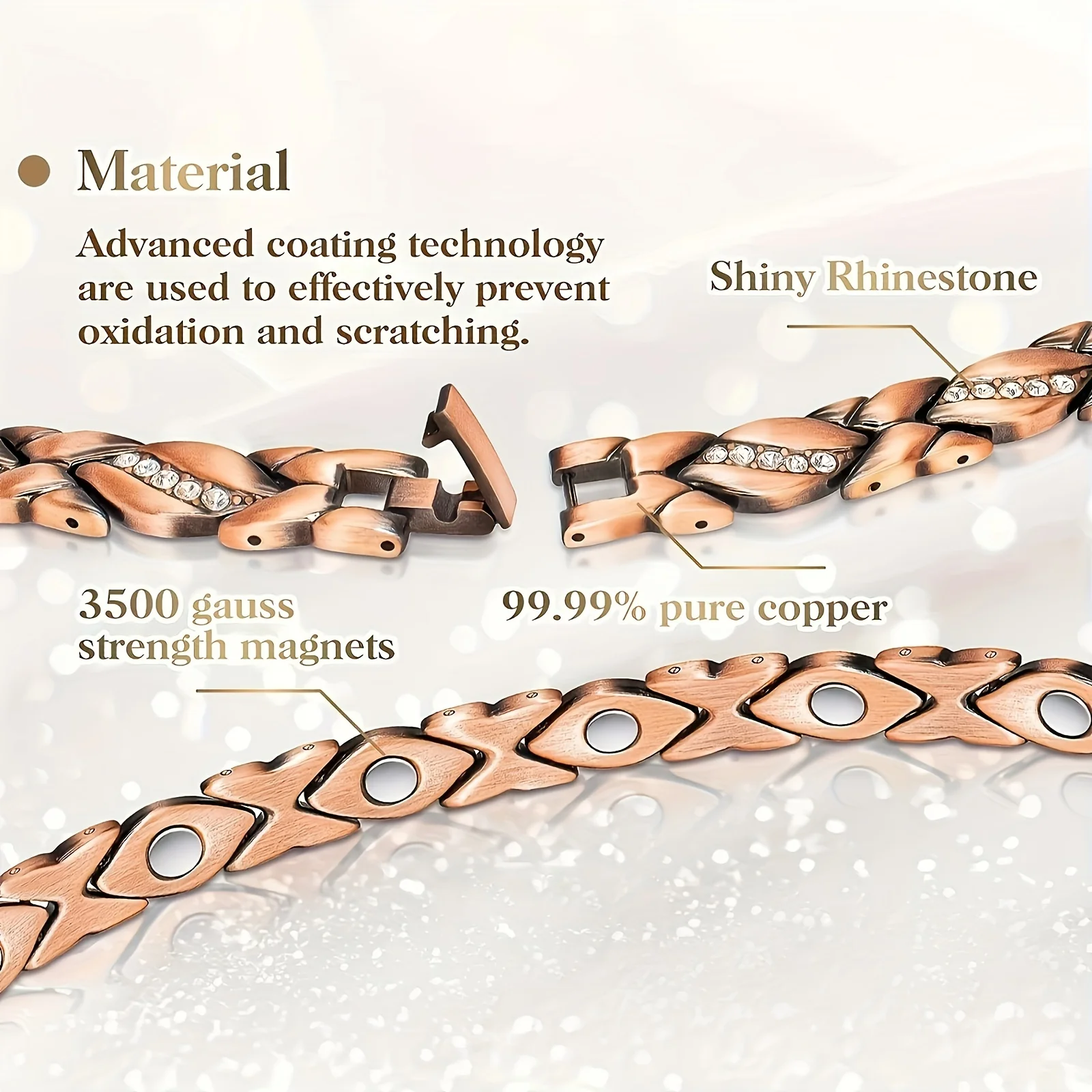 Womens 3500 Gauss Copper Magnetic Therapy Bracelet - Enhanced Lymphatic Drainage - Ideal for Health, Birthdays, Mothers Day, and