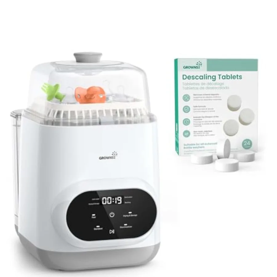 

Мойка для бутылок Grownsy EaseClean Pro с 24 таблетками для удаления накипи для кофемашин, конструкция из нержавеющей стали, серебристый цвет