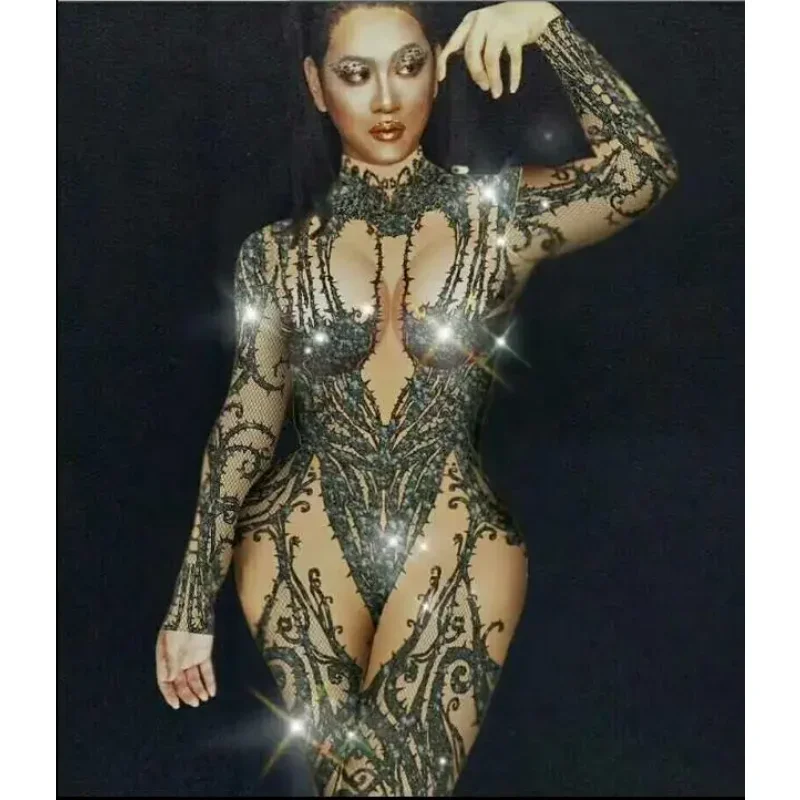 

Сексуальный комбинезон для ночного клуба Dj Dance, женский облегающий комбинезон с принтом из ротанга для выступлений на сцене