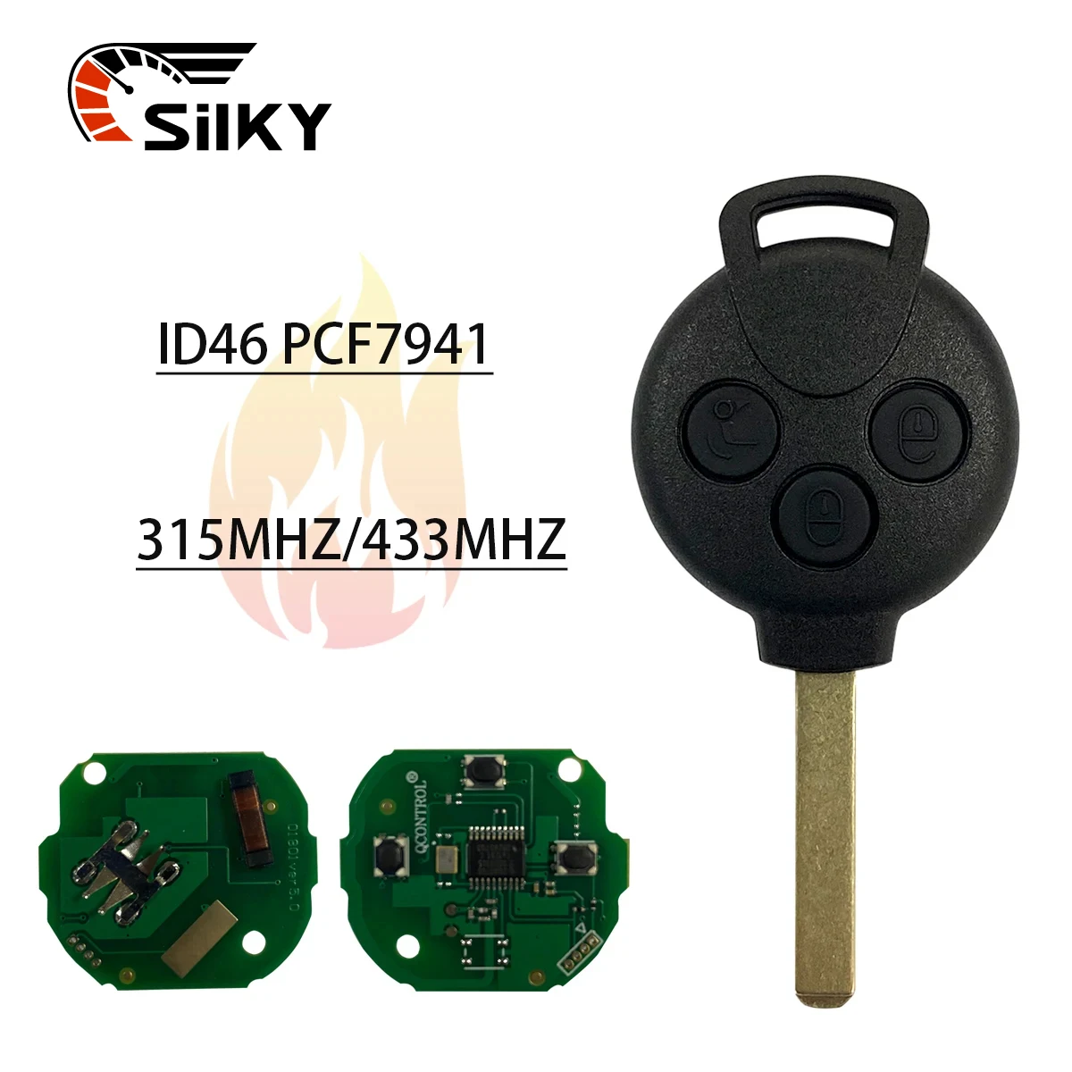 

SilKY Remote Control Car Key Fob Case 3 Button315MHz 433 ID46 (7941) chip For Mercedes Benz City 451 Smart Fortwo 2007-2013