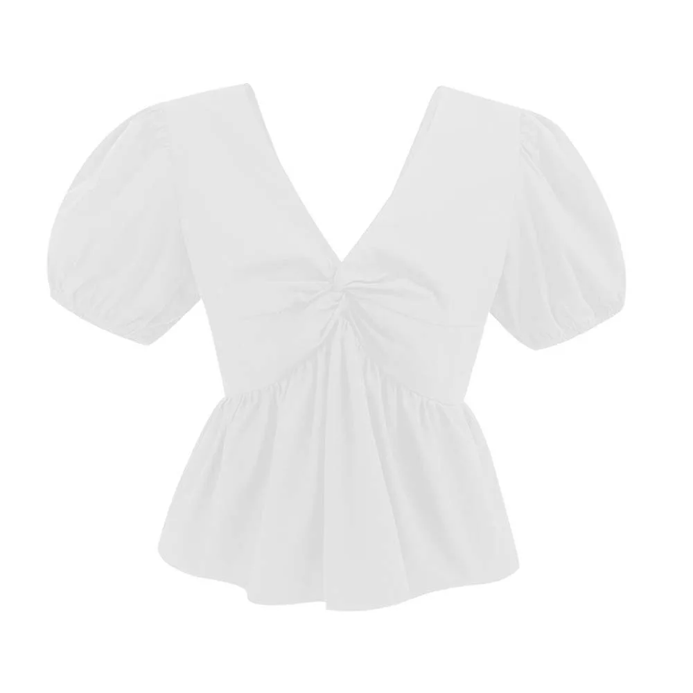 

Short Sleeved Female V-neck Tops Shirt Korean Style Commuting Bottoming Shirt Solid Color Short T-shirts Pink Black White Thin