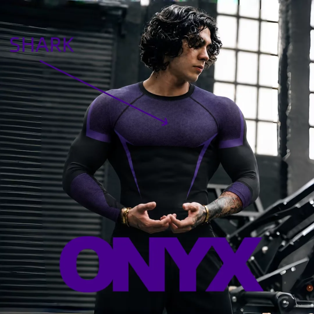 GYM ONYX V5 hooded T-shirt, SHARK silicone logo fitness suit,outdoor sports training top, running fitness hooded short sleeved view 2