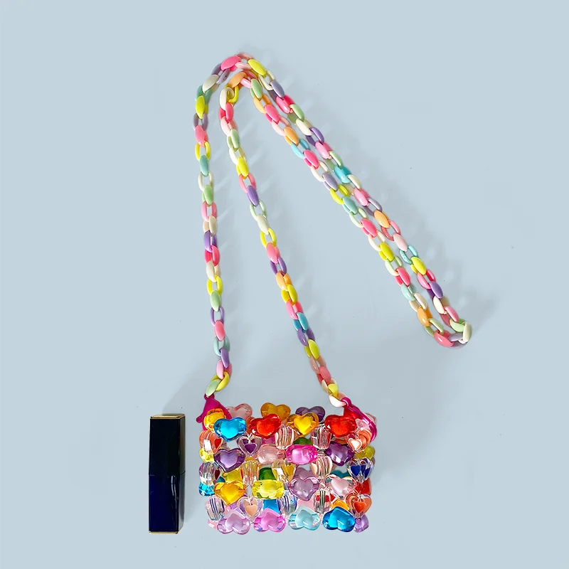 Nowa torebka Jelly Rainbow Love Bead Bag Ręcznie tkana torebka damska Dopamina Torebka krzyżowa w kształcie serca Mini — zdjęcie 4
