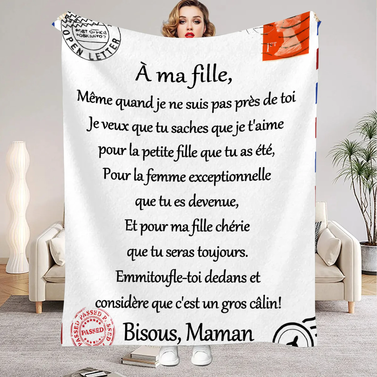 Blanket Mother's Letter to Daughter French Print Fluffy Flannel Blanket for Home Living Room Bedroom Decor 2026 New Year Gift