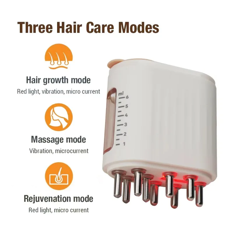 Mini aplicador de aceite para el cuero cabelludo, eléctrico de mano, luz roja, vibración, microcorriente, peine masajeador para el crecimiento del cabello