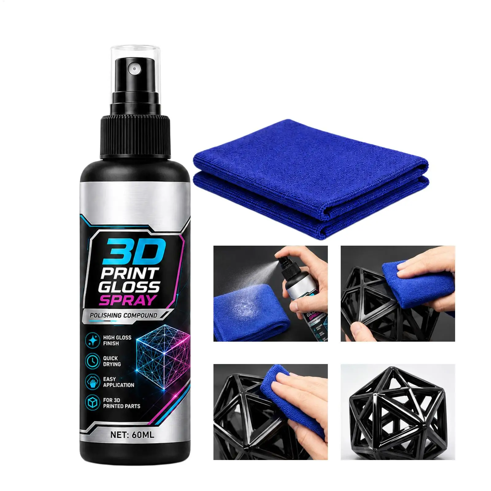 60ml Spray Shine 3D Print Quick-Drying Model Brightening Liquid 3D Print Props Glossy Agent for Hobbyists Designers
