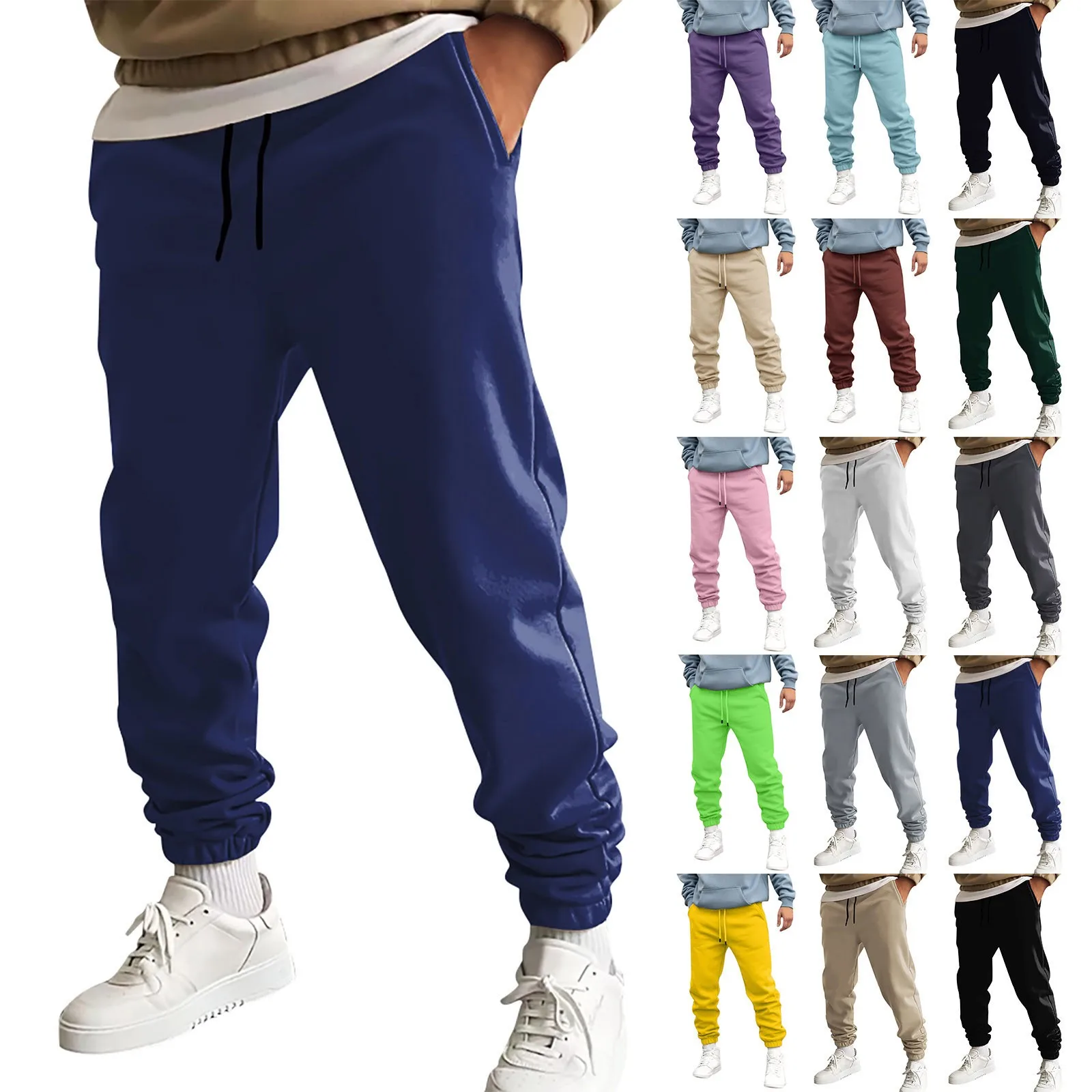 Fashion Men's Sport Solid Color Bandage Casual Loose Straightening Feet Versatile On The Streets Sweatpants Drawstring Pant