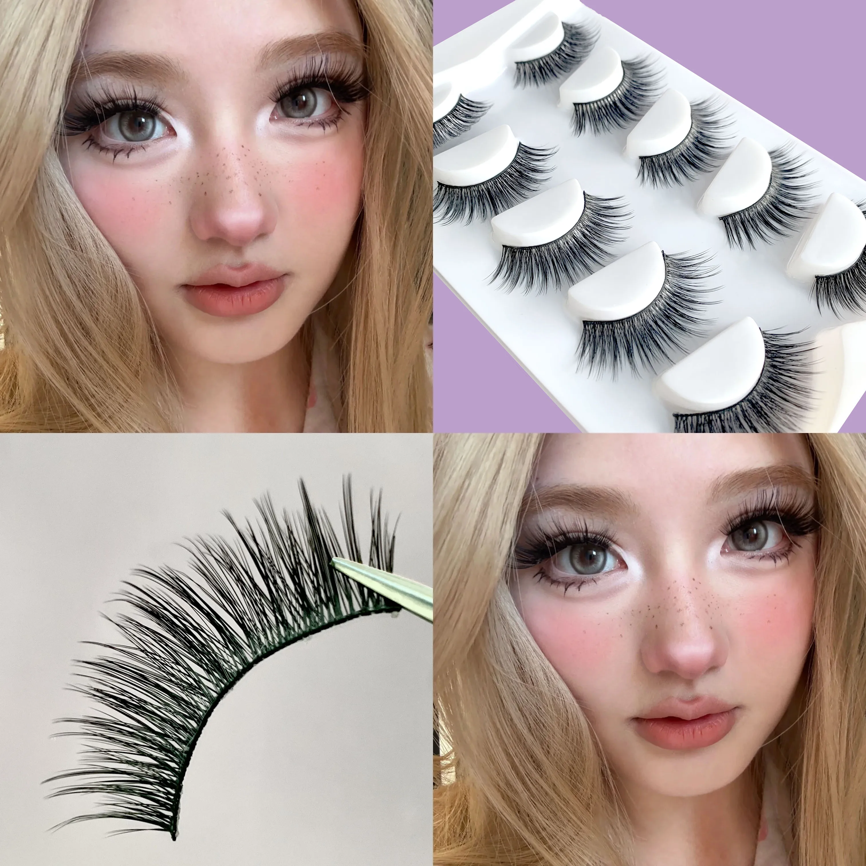 수제 3D 고양이 눈 인조 속눈썹, 내추럴 누드 메이크업 시뮬레이션, 5 쌍