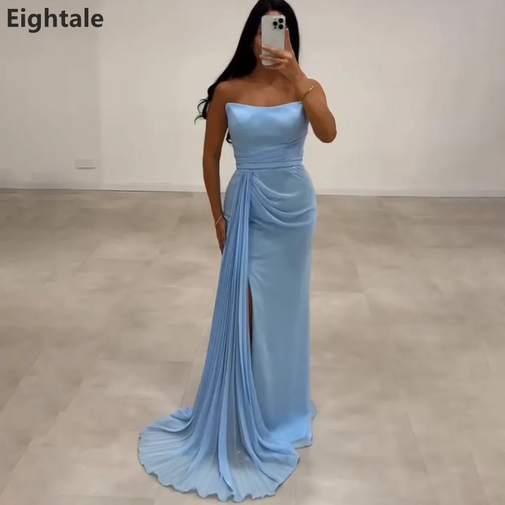 

Eightale 2025 Sky Blue Chiffon Strapless Slit Evening Dress Mermaid Maxi Prom Party Dress Women Formal Gowns Customized