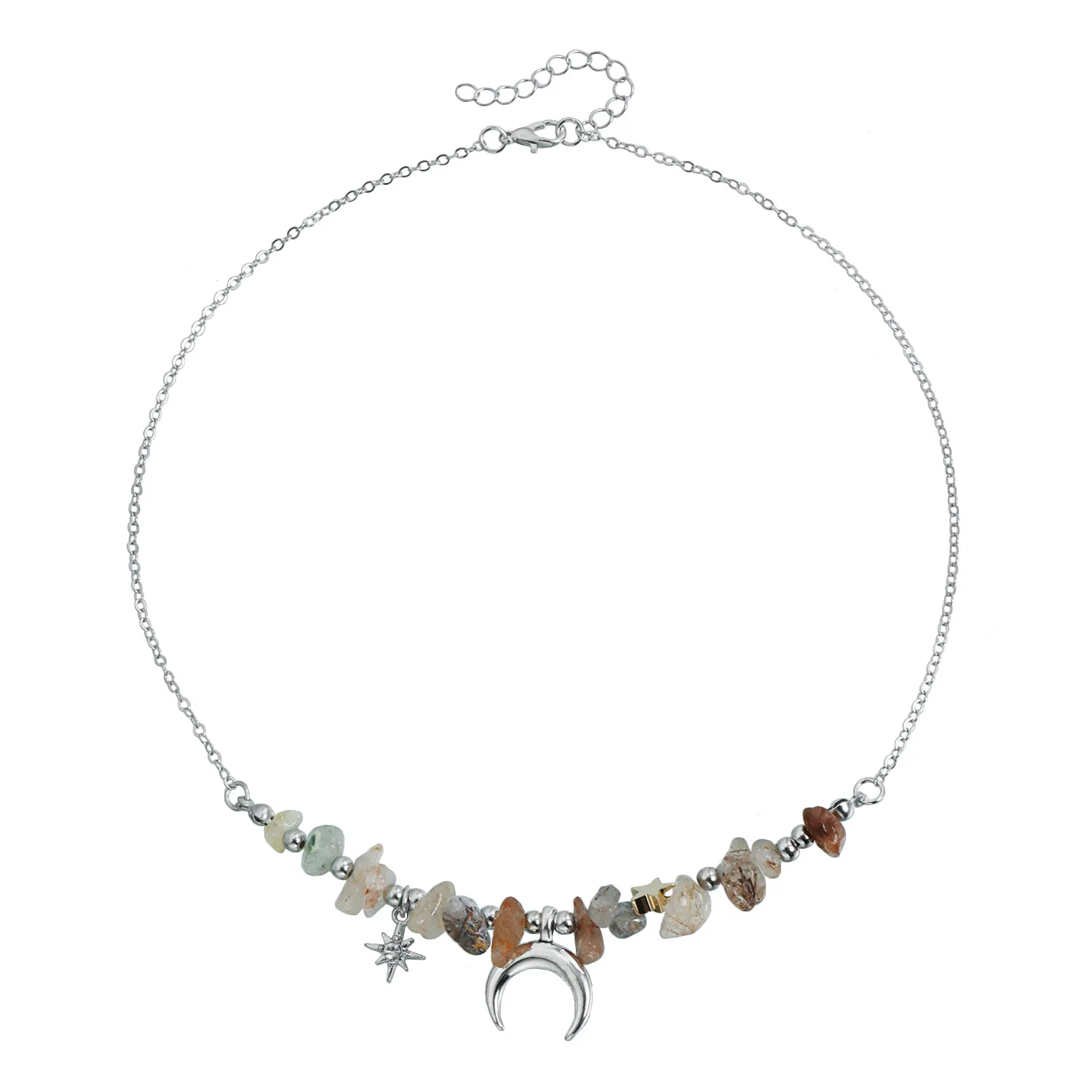 Cross border jewelry, fresh and fashionable, versatile daily collarbone chain, crescent star tassel necklace for women