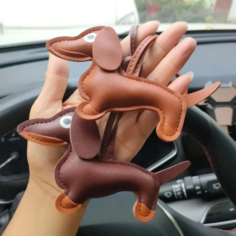 Trendy PU Leather Dachshund Keychain Dog Animal PU Leather Hanger Fashion Cute Puppy Bag Pendant Women