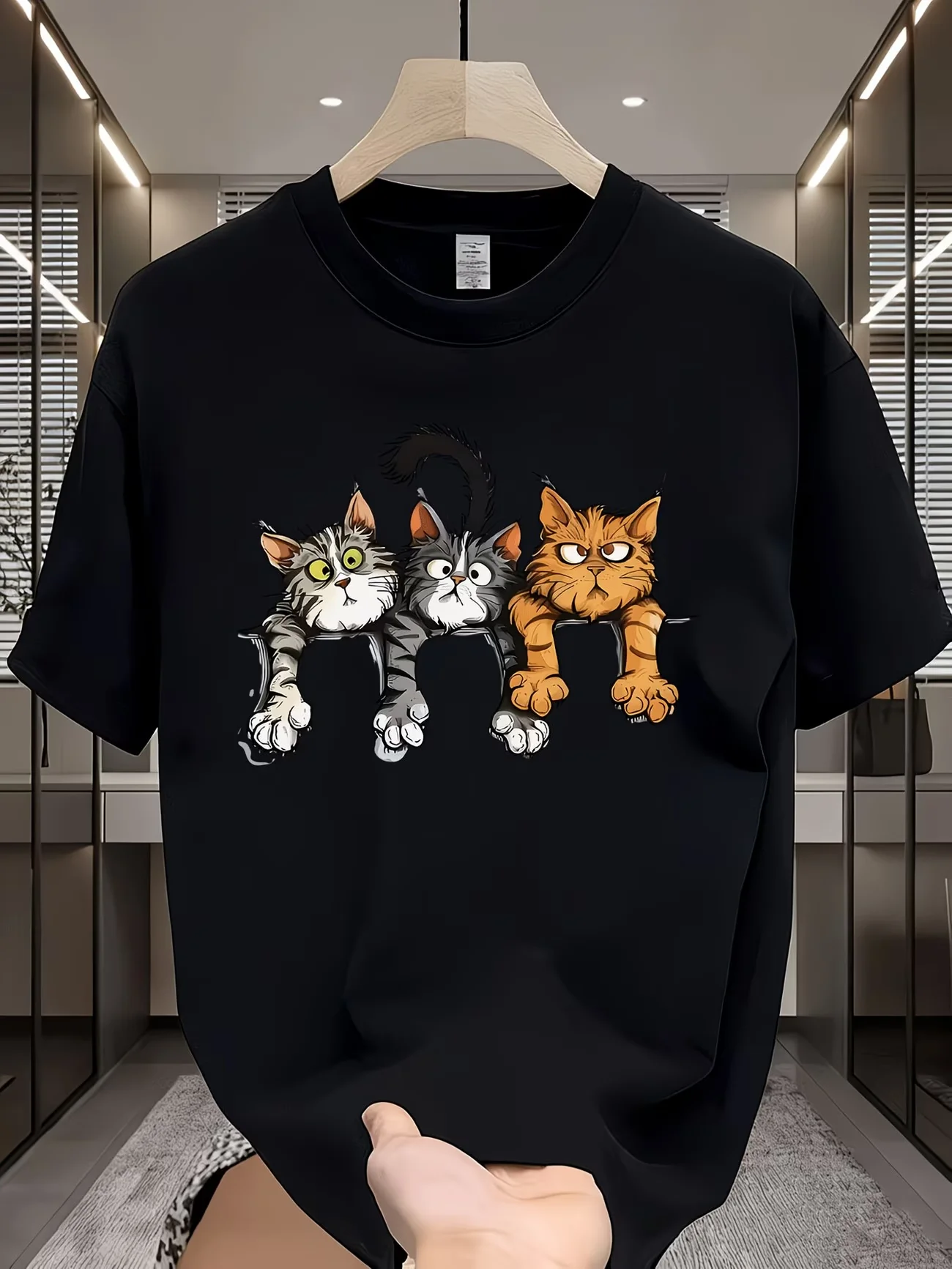 Funny Cat T Shirt Three Cartoon Cats Graphic Tee Kawaii Animal Art Top Harajuku Streetwear Casual Unisex Short Sleeve Tshirt Men