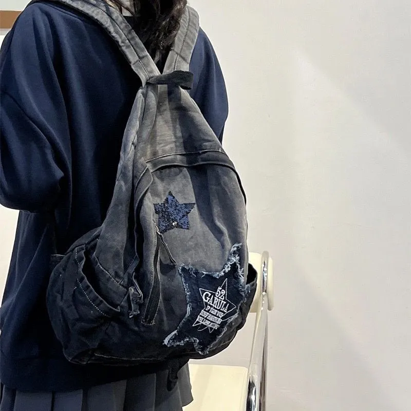 Millennium Asia Gradient Cowboy Backpack for Female Students, Large Capacity Vintage Backpack